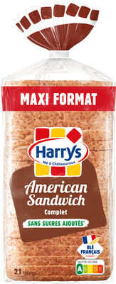 Pain de mie american sandwich complet sans sucres ajoutés maxi 900g